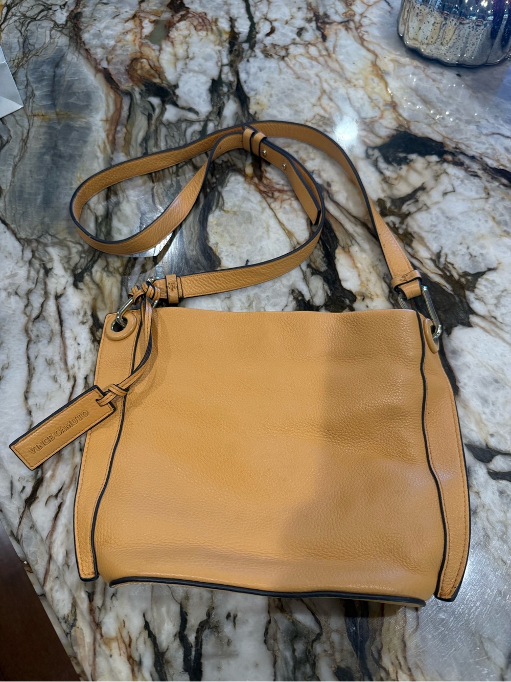 Vince Camuto Pebbled Leather Crossbody in Mustard Tan